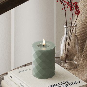 Deluxe Homeart Square LED Pillar candle Ø 7.5 x 10 cm Sage Green LED Square 4