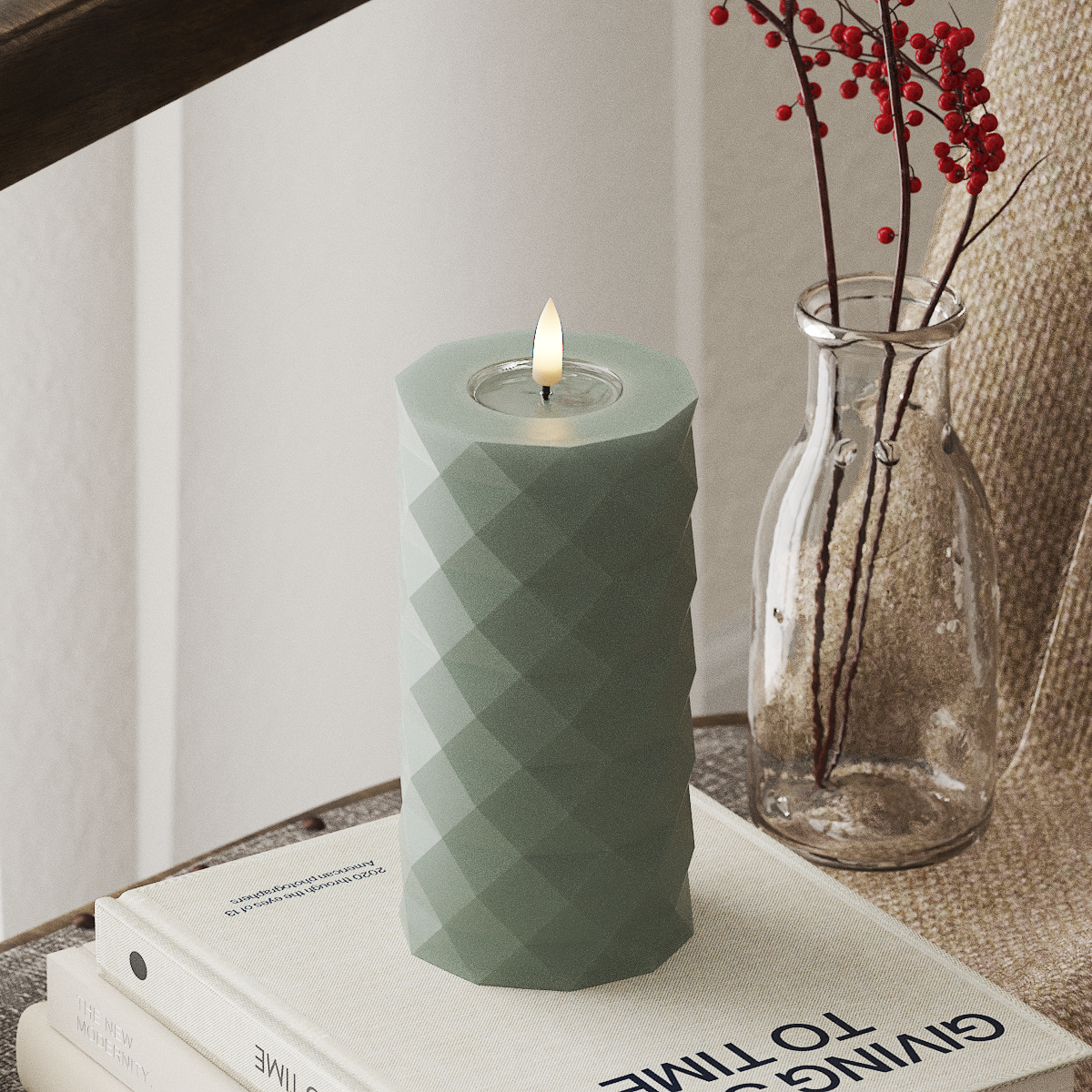 Deluxe Homeart Square LED Pillar candle Ø 7.5 x 15 cm Sage Green LED Square 4
