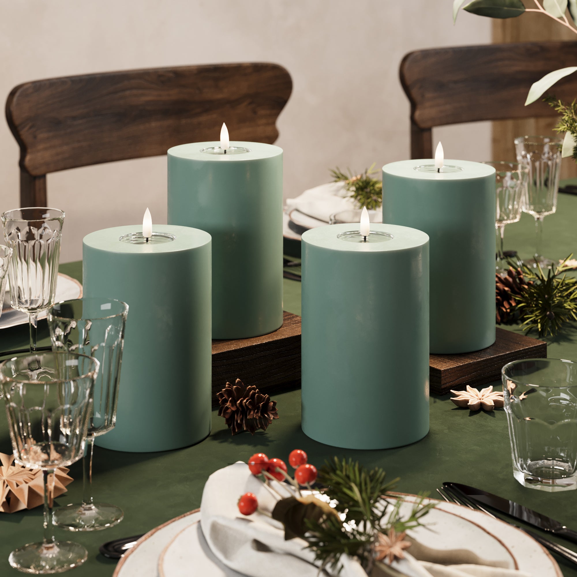 LED Pillar candle Ø 10 x 15 cm Jade Green - 4 pcs