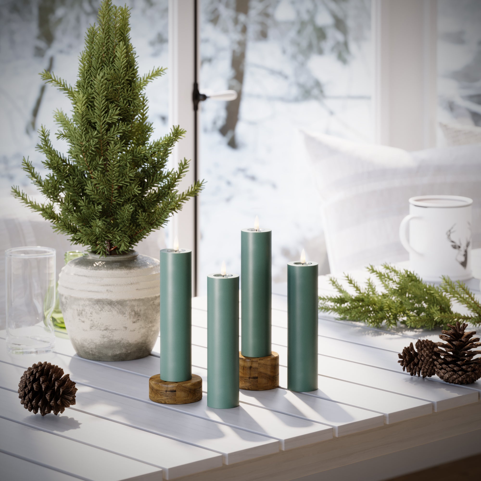 LED Pillar candle Ø 5 x 20 cm Jade Green - 4 pcs