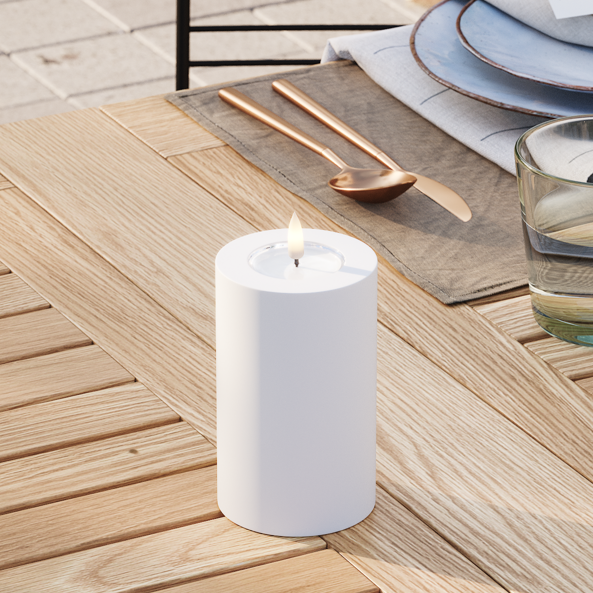 Deluxe Homeart Outdoors LED Pillar candle Ø 7.5 x 12.5 cm White LED outdoor light Pillar candle 3