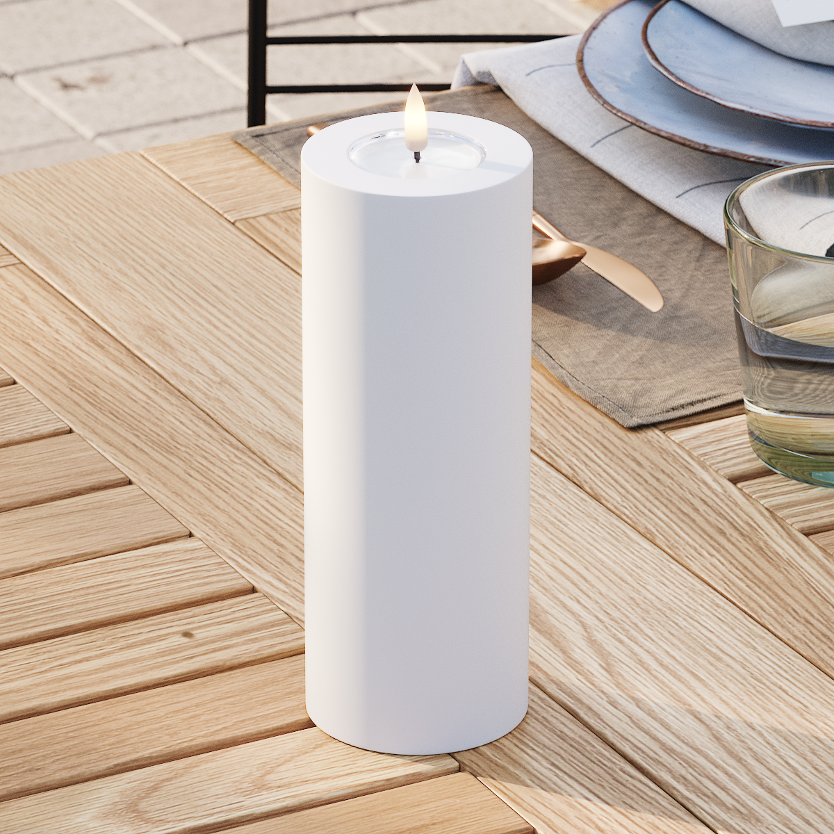 Deluxe Homeart Outdoors LED Pillar candle Ø 7.5 x 20 cm White LED outdoor light Pillar candle 3