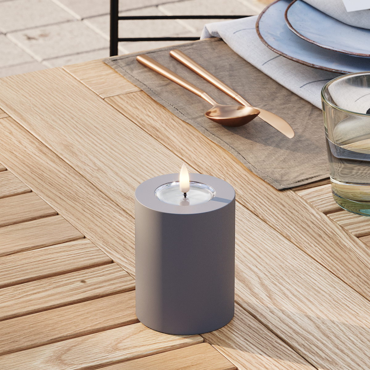 Deluxe Homeart Outdoors LED Pillar candle Ø 7.5 x 10 cm Gray LED outdoor light Pillar candle 3