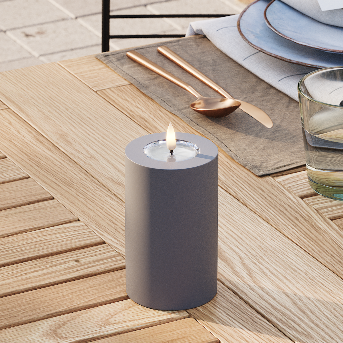 Deluxe Homeart Outdoors LED Pillar candle Ø 7.5 x 12.5 cm Gray LED outdoor light Pillar candle 3