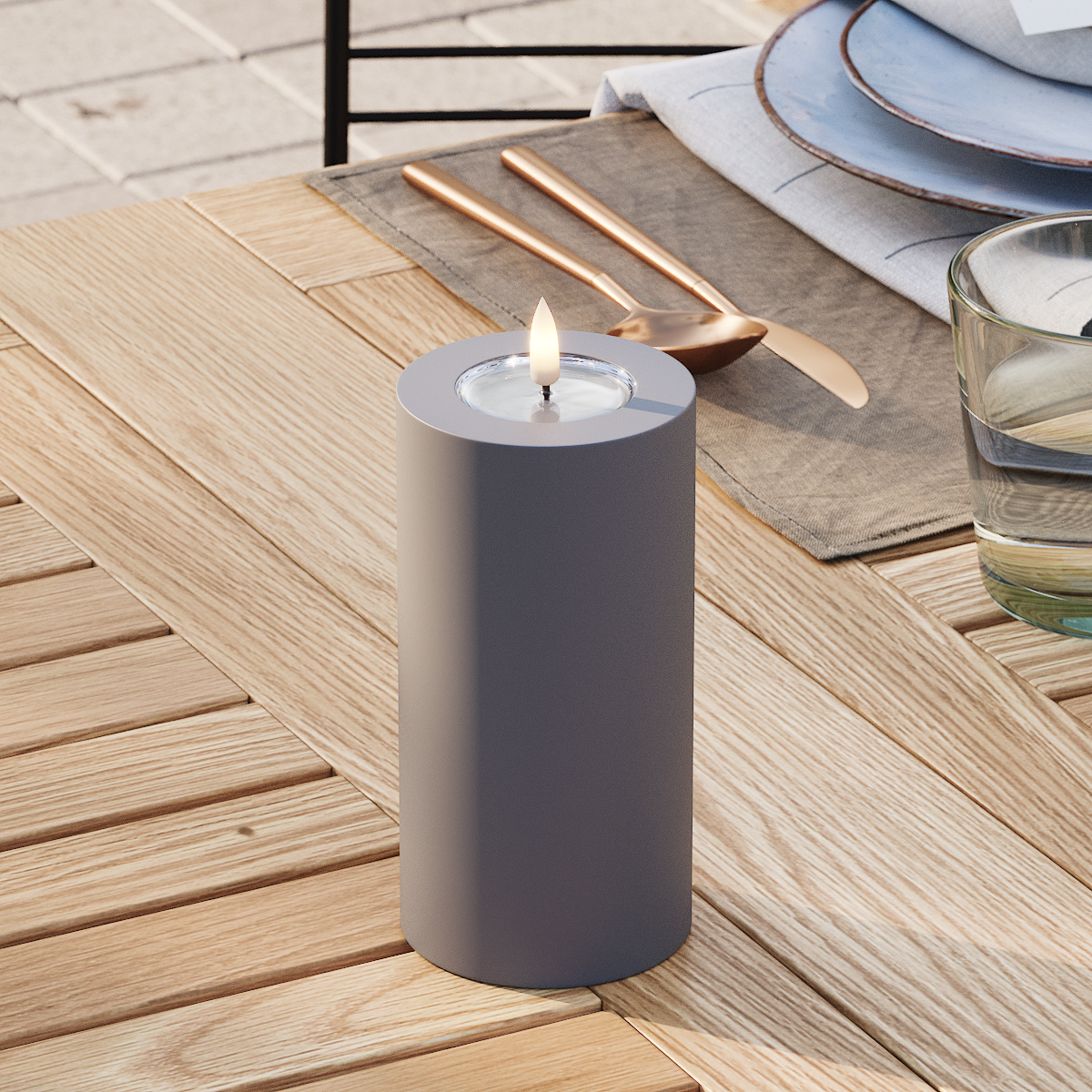 Deluxe Homeart Outdoors LED Pillar candle Ø 7.5 x 15 cm Gray LED outdoor light Pillar candle 3