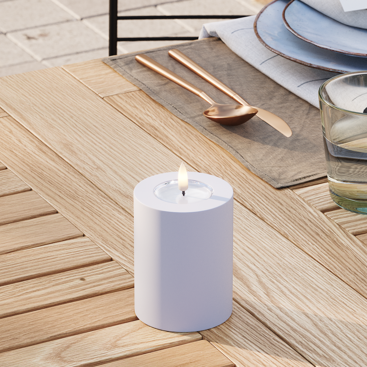 Deluxe Homeart Outdoors LED Pillar candle Ø 7.5 x 10 cm Dusty Blue LED outdoor light Pillar candle 3
