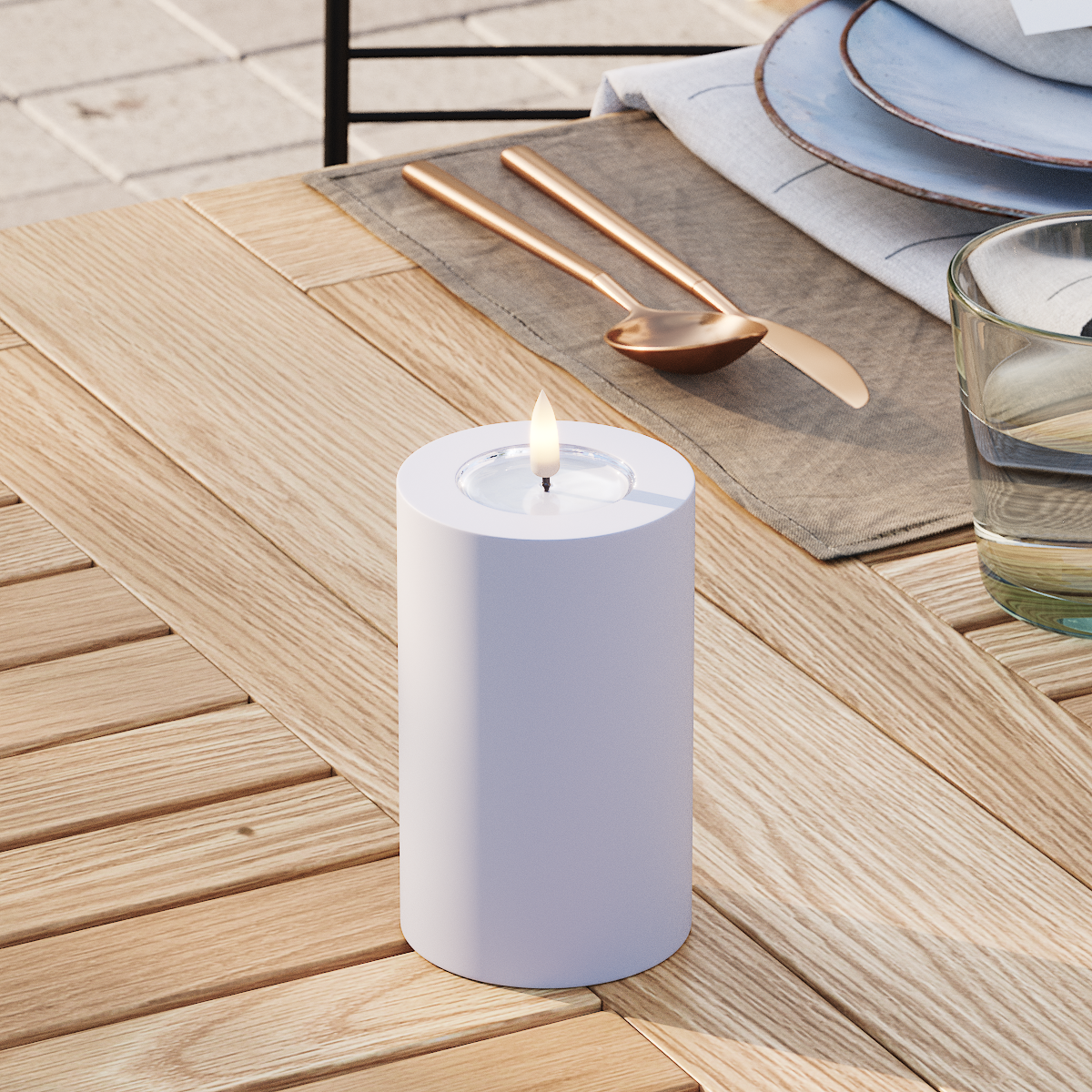 Deluxe Homeart Outdoors LED Pillar candle Ø 7.5 x 12.5 cm Dusty Blue LED outdoor light Pillar candle 3