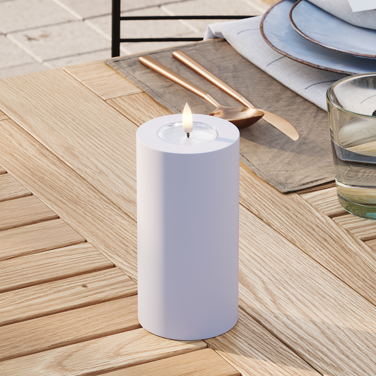 Deluxe Homeart Outdoors LED Pillar candle Ø 7.5 x 15 cm Dusty Blue LED outdoor light Pillar candle 3