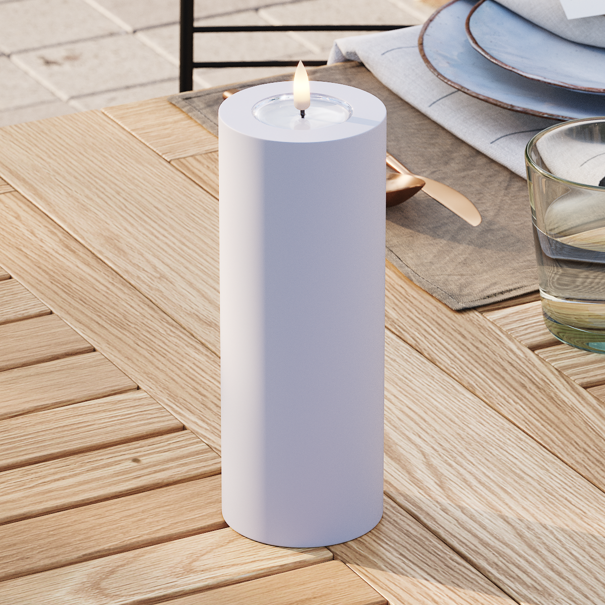 Deluxe Homeart Outdoors LED Pillar candle Ø 7.5 x 20 cm Dusty Blue LED outdoor light Pillar candle 3