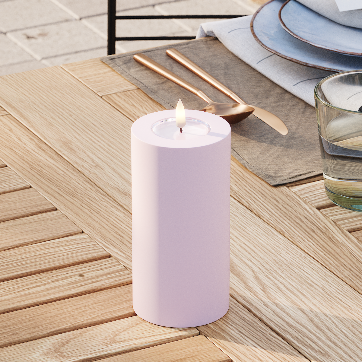 Deluxe Homeart Outdoors LED Pillar candle Ø 7.5 x 15 cm Dusty Red LED outdoor light Pillar candle 3