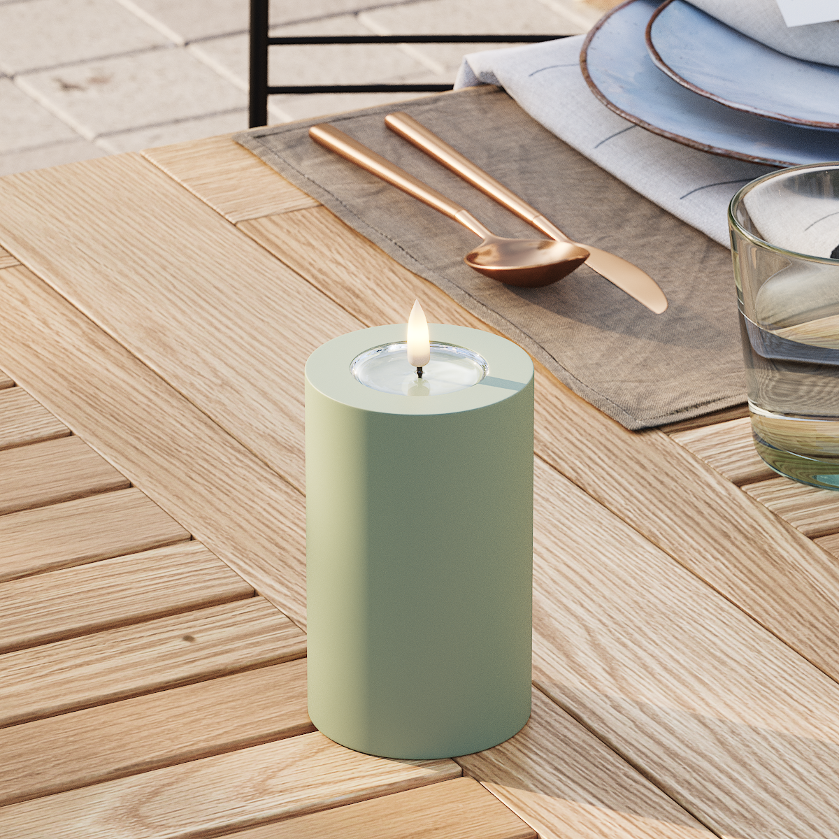 Deluxe Homeart Outdoors LED Pillar candle Ø 7.5 x 12.5 cm Dusty Green LED outdoor light Pillar candle 3
