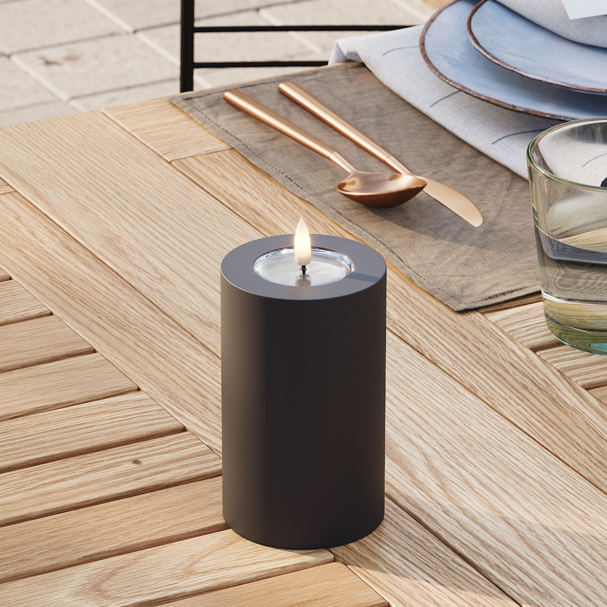 Deluxe Homeart Outdoors LED Pillar candle Ø 7.5 x 12.5 cm Black LED outdoor light Pillar candle 3