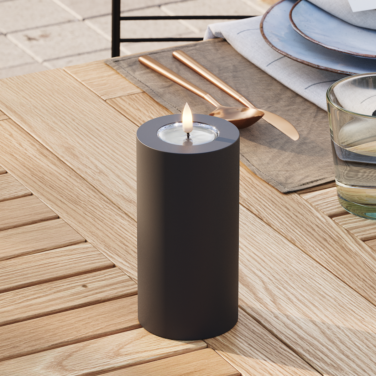 Deluxe Homeart Outdoors LED Pillar candle Ø 7.5 x 15 cm Black LED outdoor light Pillar candle 3