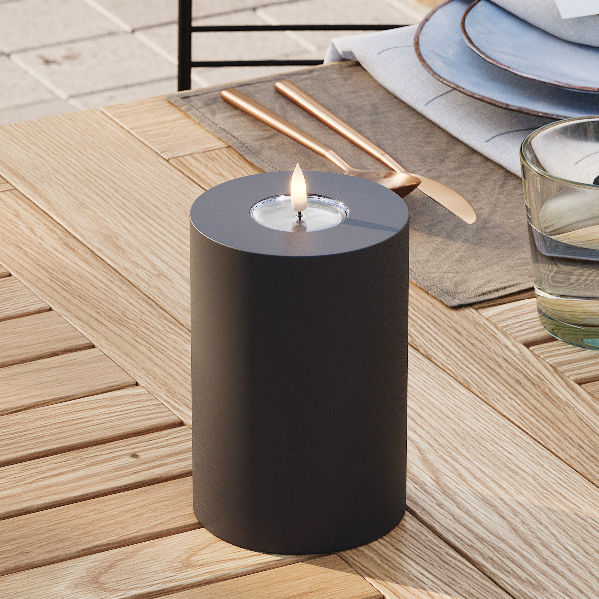 Deluxe Homeart Outdoors LED Pillar candle Ø 10 x 15 cm Black LED outdoor light Pillar candle 3