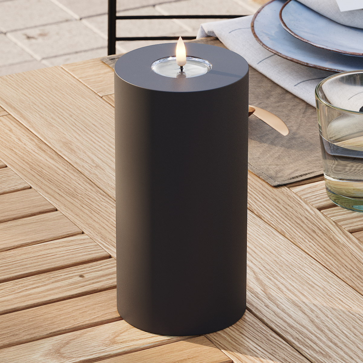 Deluxe Homeart Outdoors LED Pillar candle Ø 10 x 20 cm Black LED outdoor light Pillar candle 3