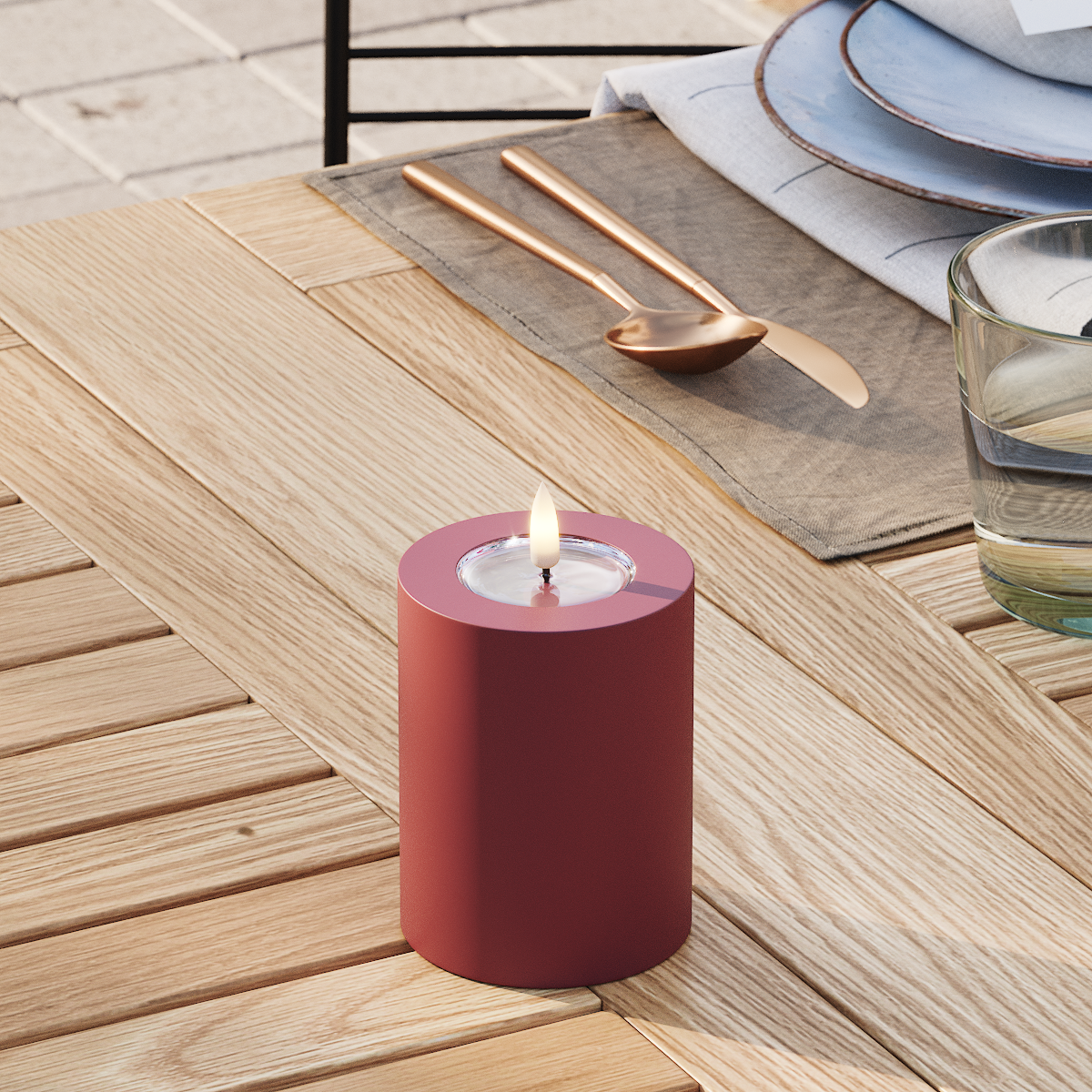 Deluxe Homeart Outdoors LED Pillar candle Ø 7.5 x 10 cm Bordeaux LED outdoor light Pillar candle 3