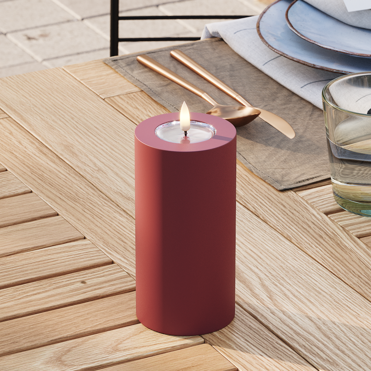 Deluxe Homeart Udendørs LED Bloklys Ø 7,5 x 15 cm Bordeaux LED udendørslys bloklys 3