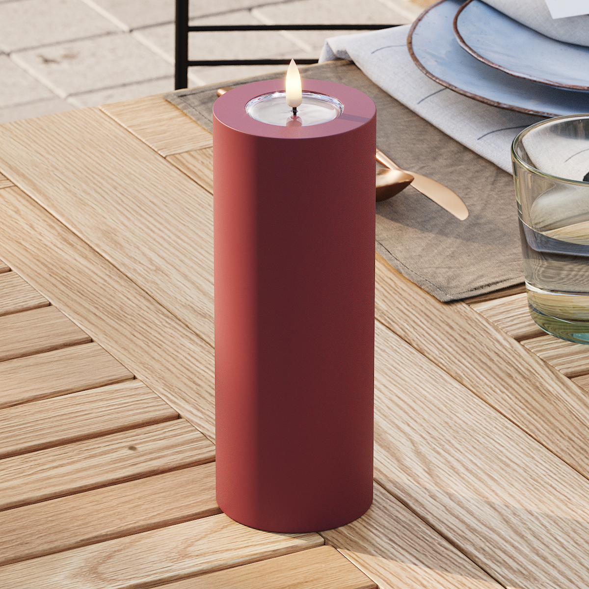 Deluxe Homeart Outdoors LED Pillar candle Ø 7.5 x 20 cm Bordeaux LED outdoor light Pillar candle 3