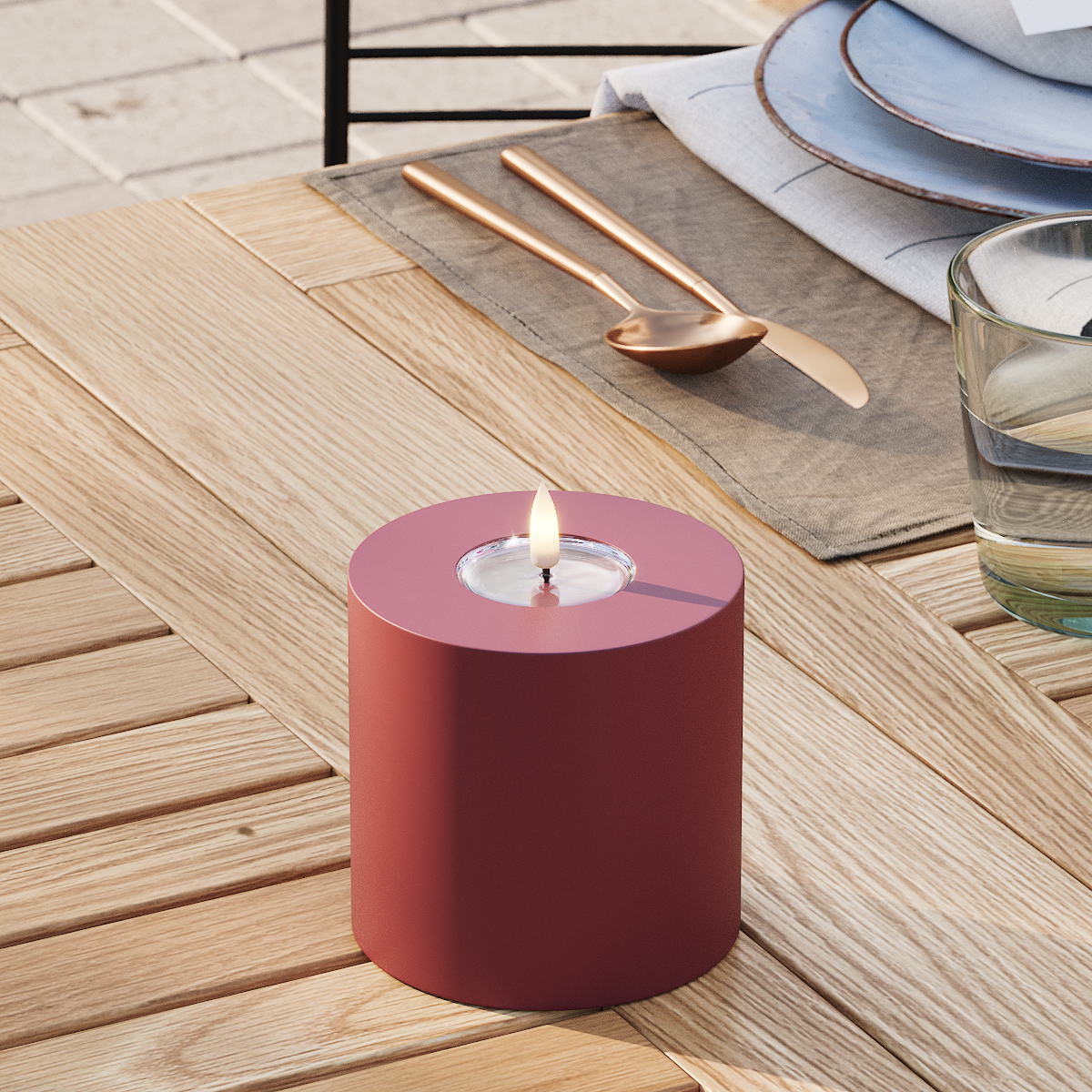 Deluxe Homeart Outdoors LED Pillar candle Ø 10 x 10 cm Bordeaux LED outdoor light Pillar candle 3