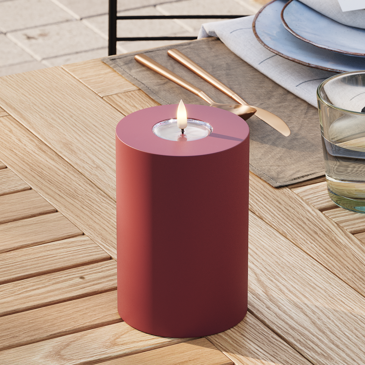 Deluxe Homeart Outdoors LED Pillar candle Ø 10 x 15 cm Bordeaux LED outdoor light Pillar candle 3
