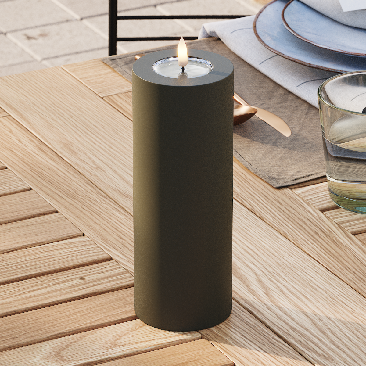 Deluxe Homeart Outdoors LED Pillar candle Ø 7.5 x 20 cm Dark Green LED outdoor light Pillar candle 3