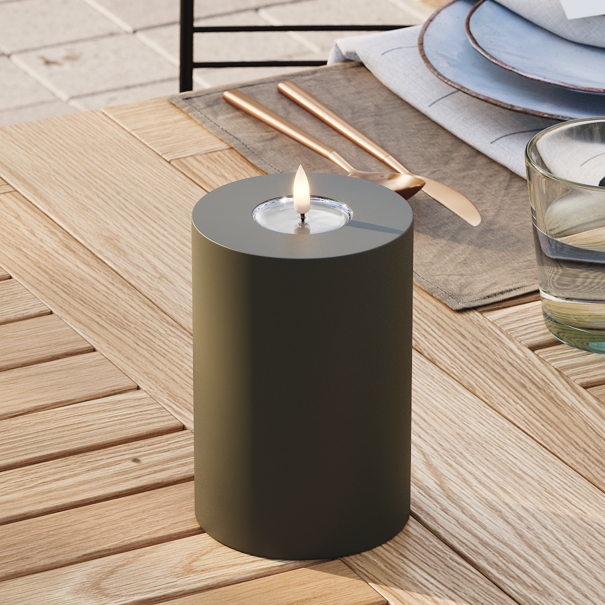 Deluxe Homeart Outdoors LED Pillar candle Ø 10 x 15 cm Dark Green LED outdoor light Pillar candle 3