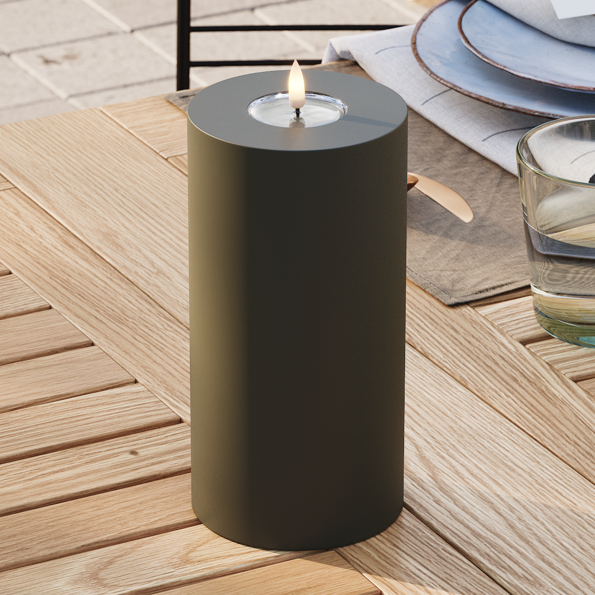 Deluxe Homeart Outdoors LED Pillar candle Ø 10 x 20 cm Dark Green LED outdoor light Pillar candle 3