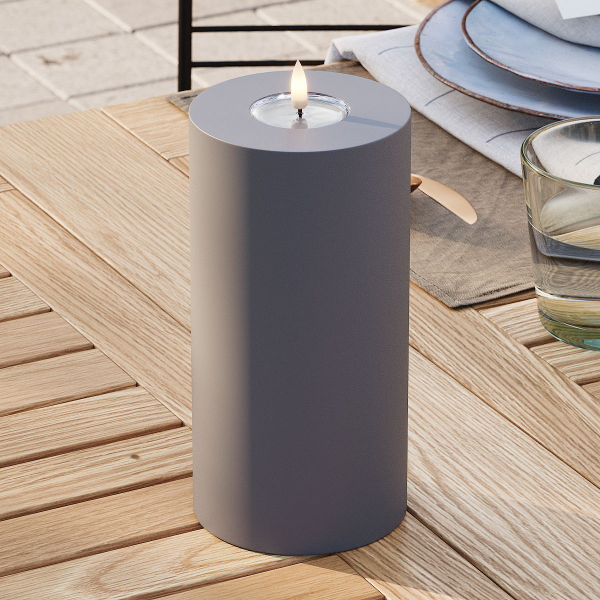 Deluxe Homeart Outdoors LED Pillar candle Ø 10 x 20 cm Gray LED outdoor light Pillar candle 3