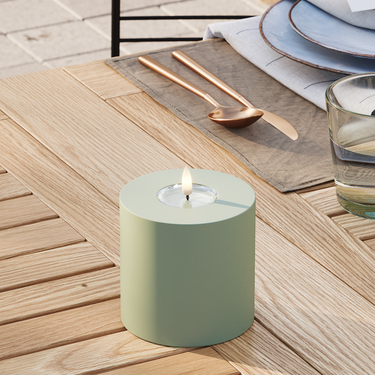 Deluxe Homeart Utomhus LED Blockljus Ø 10 x 10 cm Stövet grön LED utomhusljus Blockljus 3