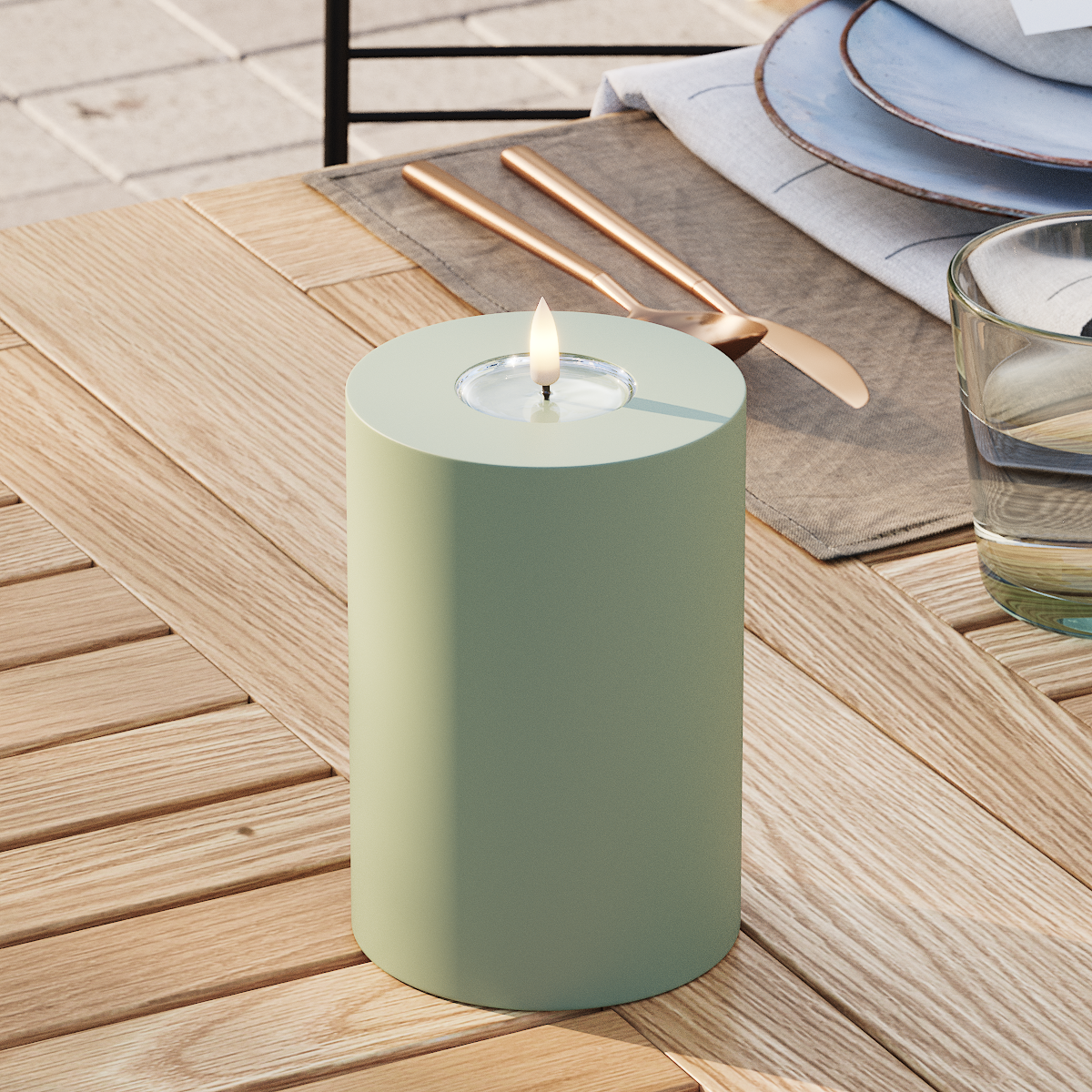 Deluxe Homeart Outdoors LED Pillar candle Ø 10 x 15 cm Dusty Green LED outdoor light Pillar candle 3