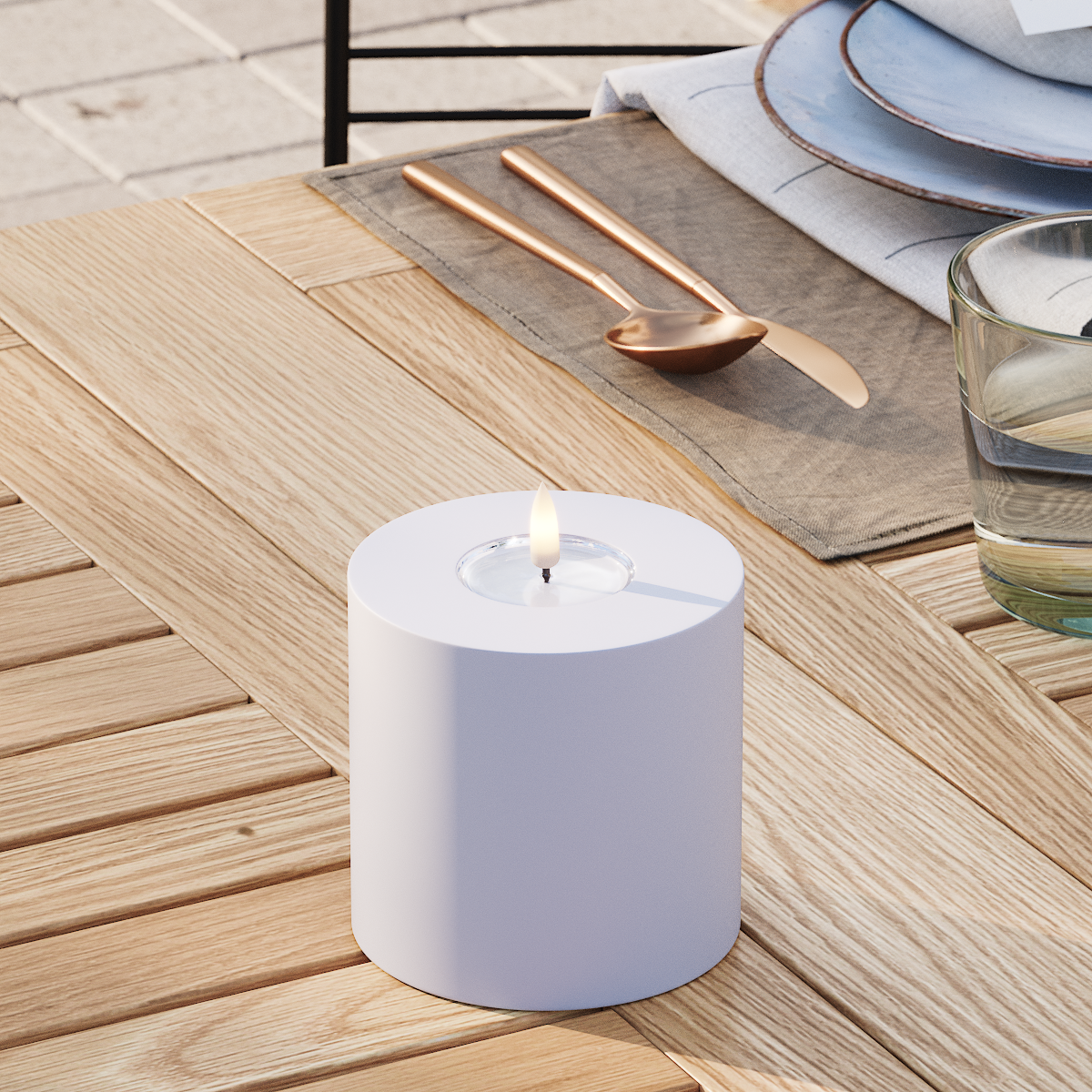 Deluxe Homeart Outdoors LED Pillar candle Ø 10 x 10 cm Dusty Blue LED outdoor light Pillar candle 3