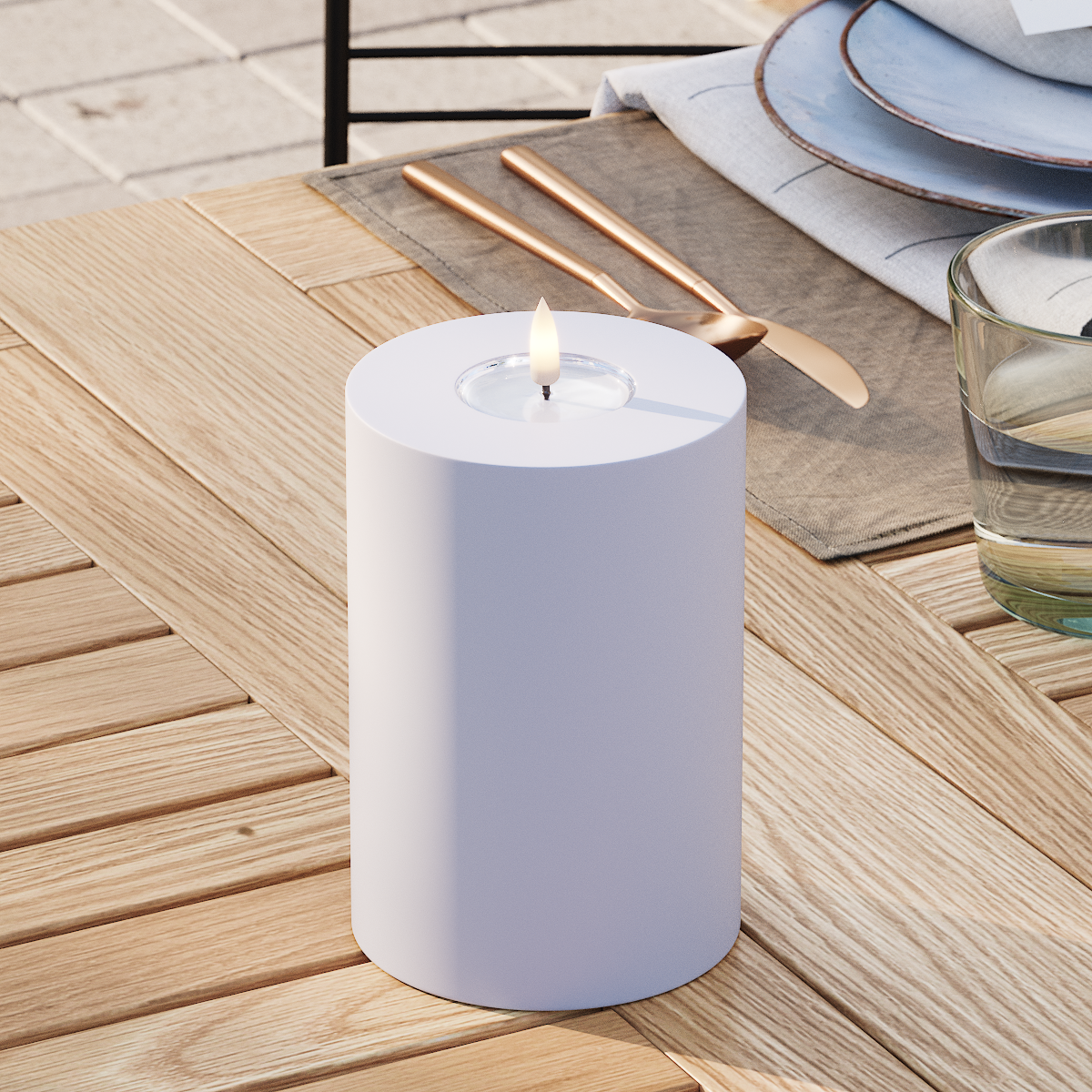 Deluxe Homeart Outdoors LED Pillar candle Ø 10 x 15 cm Dusty Blue LED outdoor light Pillar candle 3
