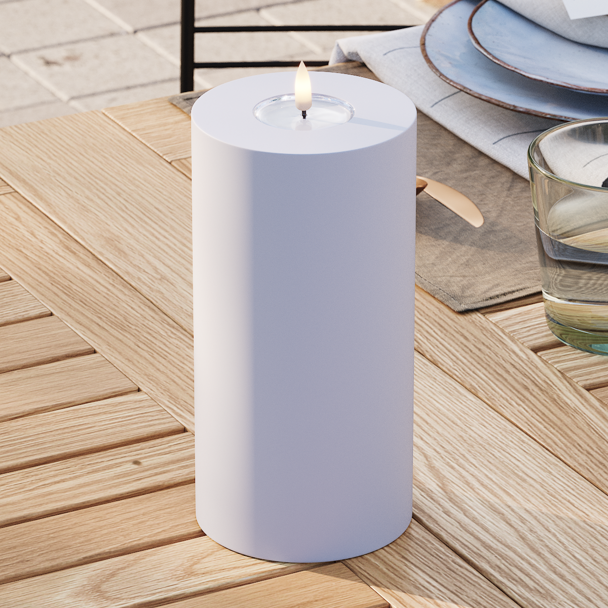 Deluxe Homeart Outdoors LED Pillar candle Ø 10 x 20 cm Dusty Blue LED outdoor light Pillar candle 3