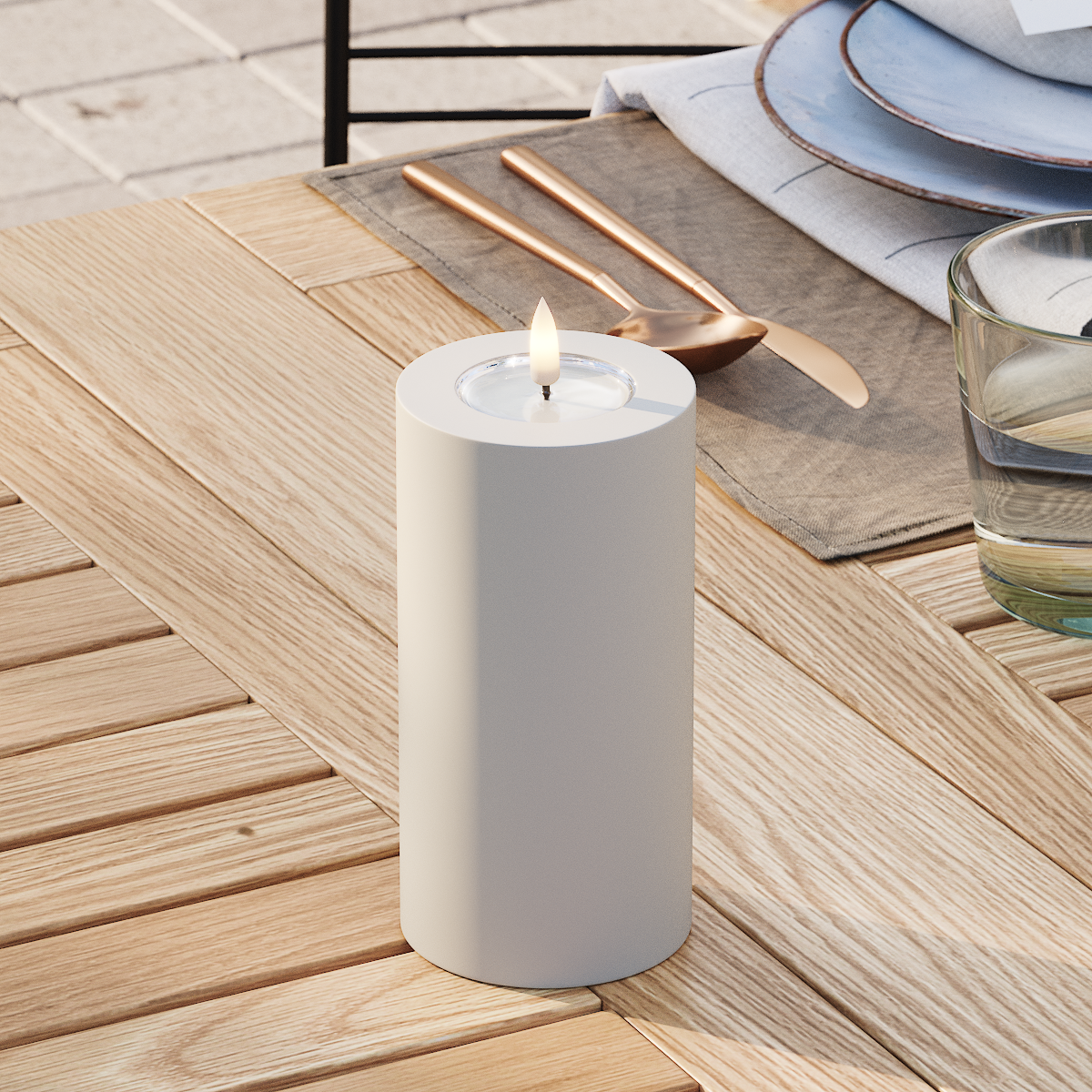Deluxe Homeart Outdoors LED Pillar candle Ø 7.5 x 15 cm Sand LED outdoor light Pillar candle 3