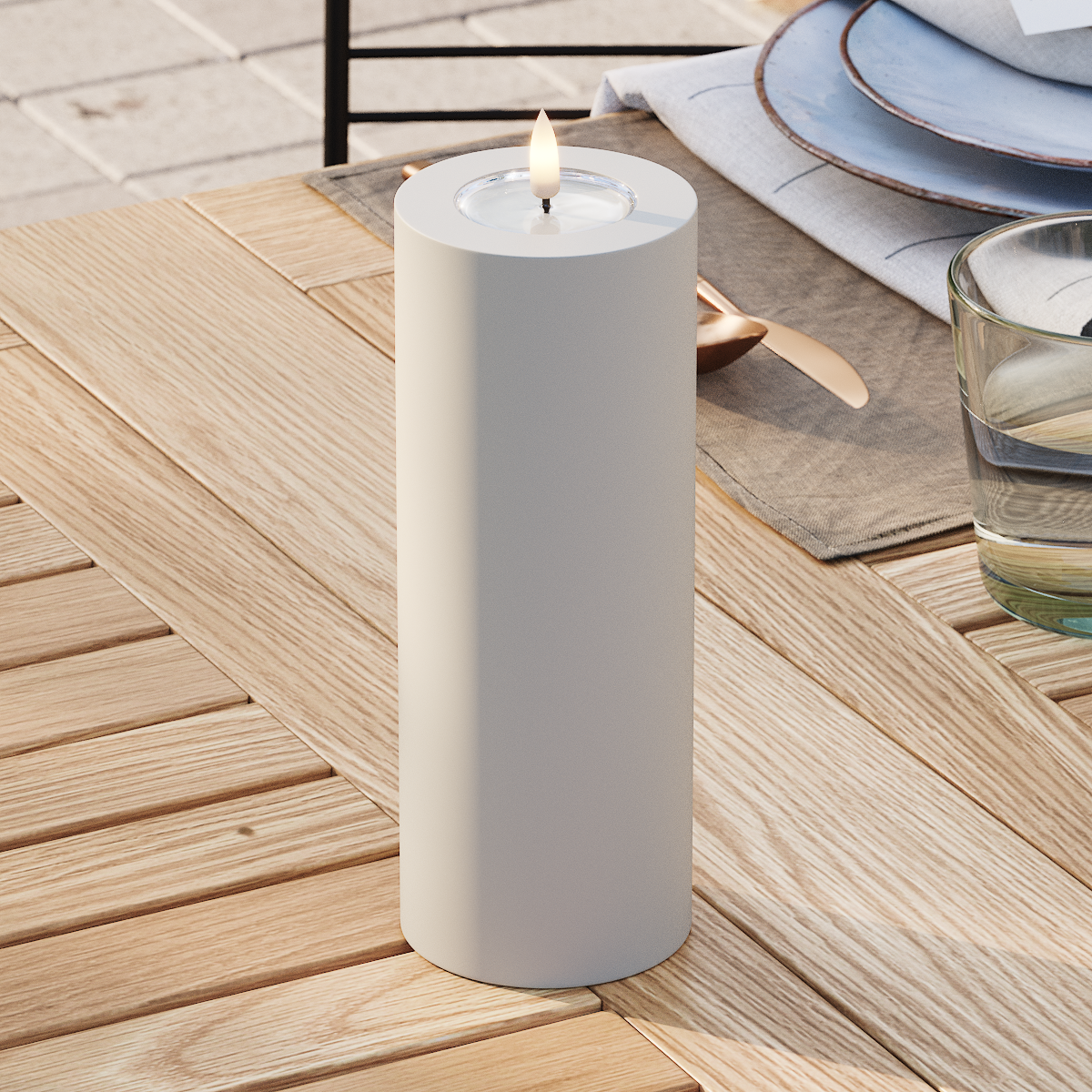 Deluxe Homeart Outdoors LED Pillar candle Ø 7.5 x 20 cm Sand LED outdoor light Pillar candle 3