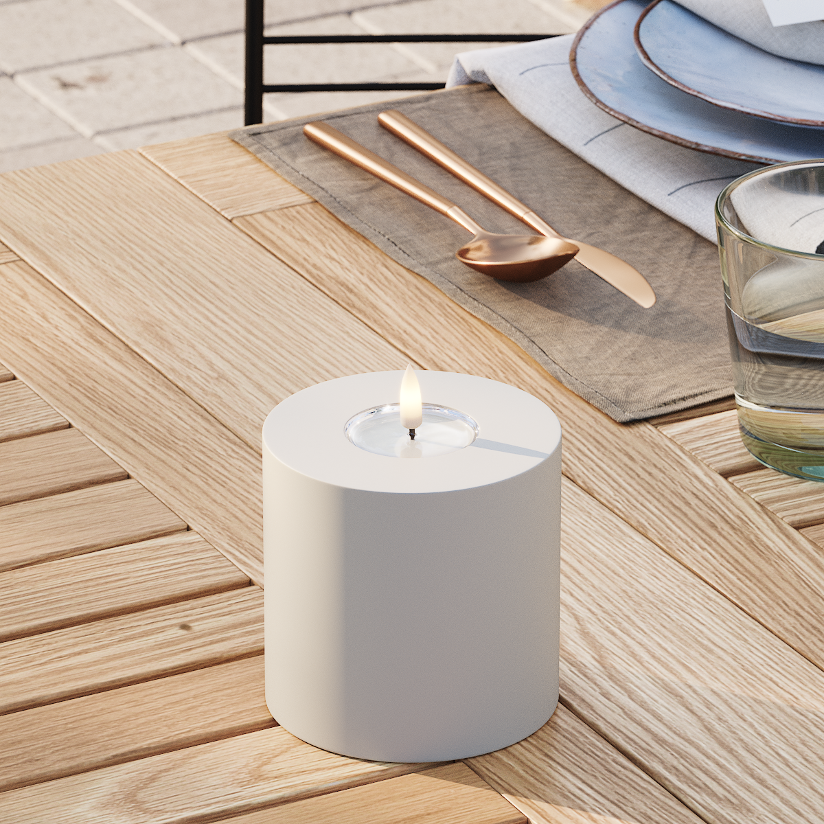 Deluxe Homeart Outdoors LED Pillar candle Ø 10 x 10 cm Sand LED outdoor light Pillar candle 3