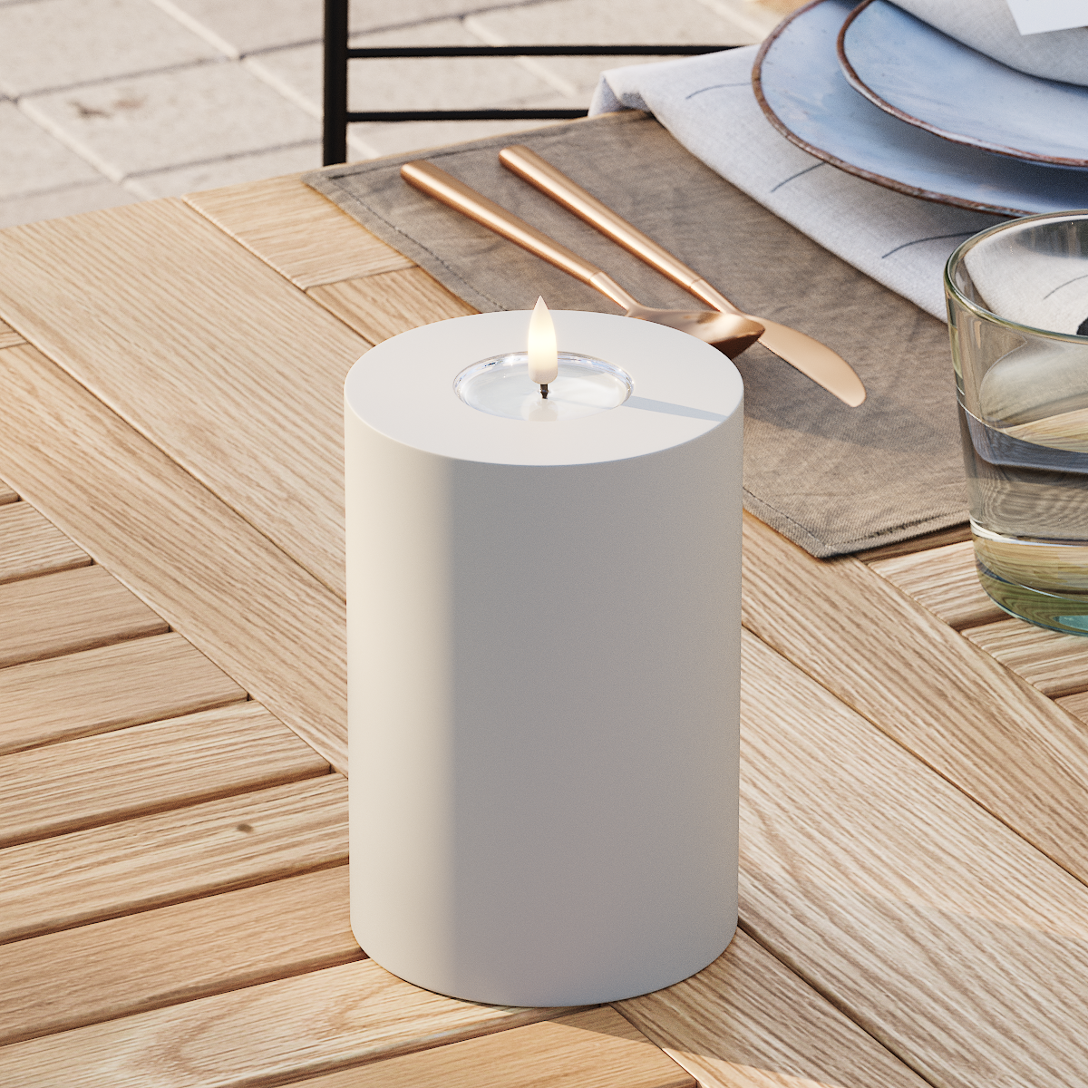 Deluxe Homeart Outdoors LED Pillar candle Ø 10 x 15 cm Sand LED outdoor light Pillar candle 3