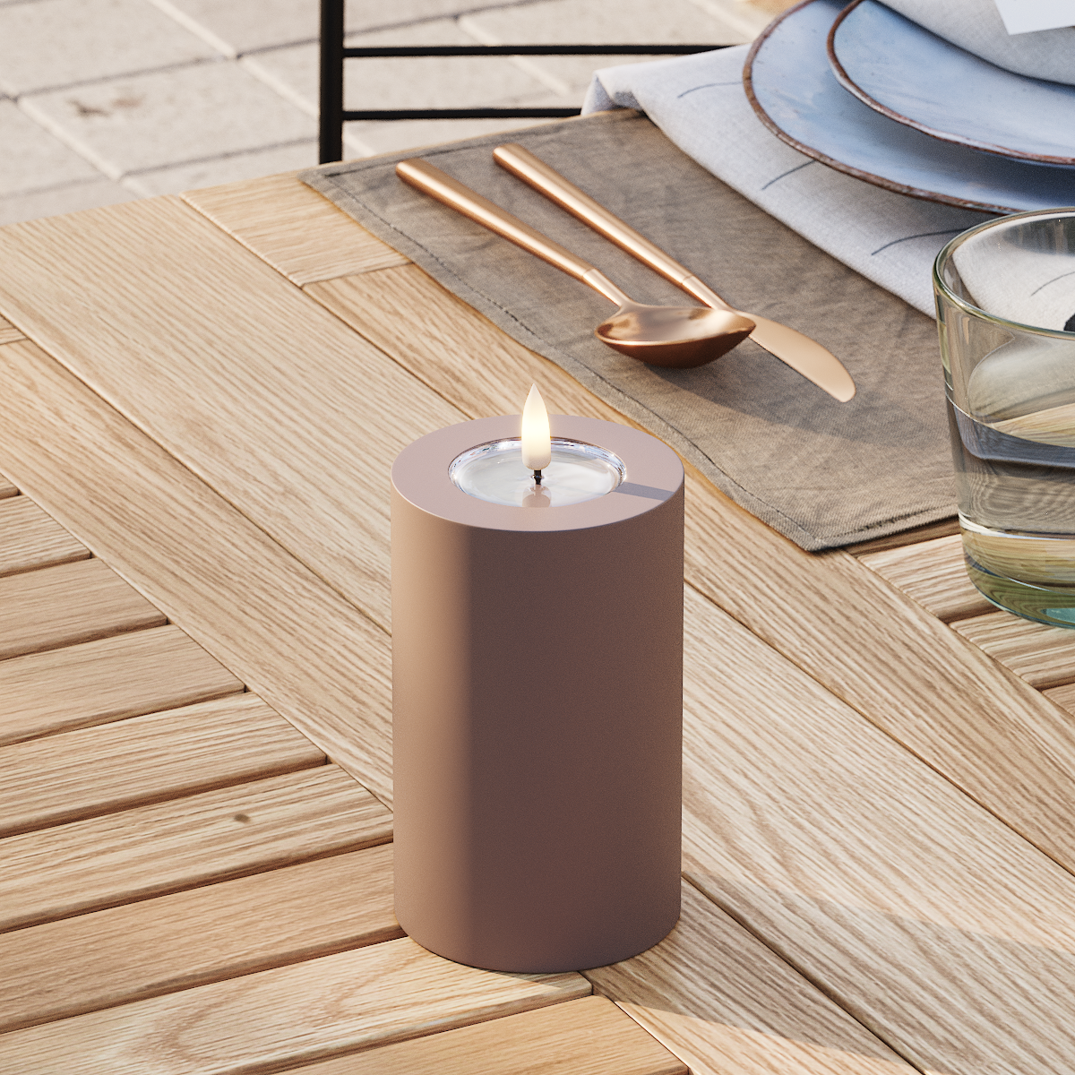 Deluxe Homeart Outdoors LED Pillar candle Ø 7.5 x 12.5 cm Caramel LED outdoor light Pillar candle 3