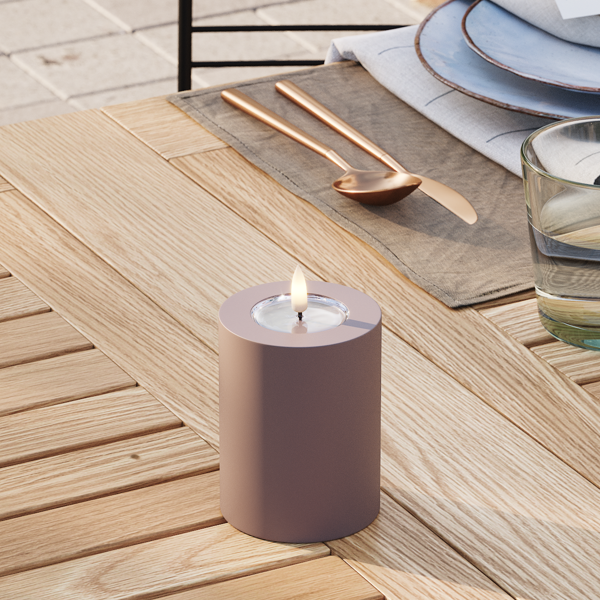 Deluxe Homeart Outdoors LED Pillar candle Ø 7.5 x 10 cm Mocha LED outdoor light Pillar candle 3