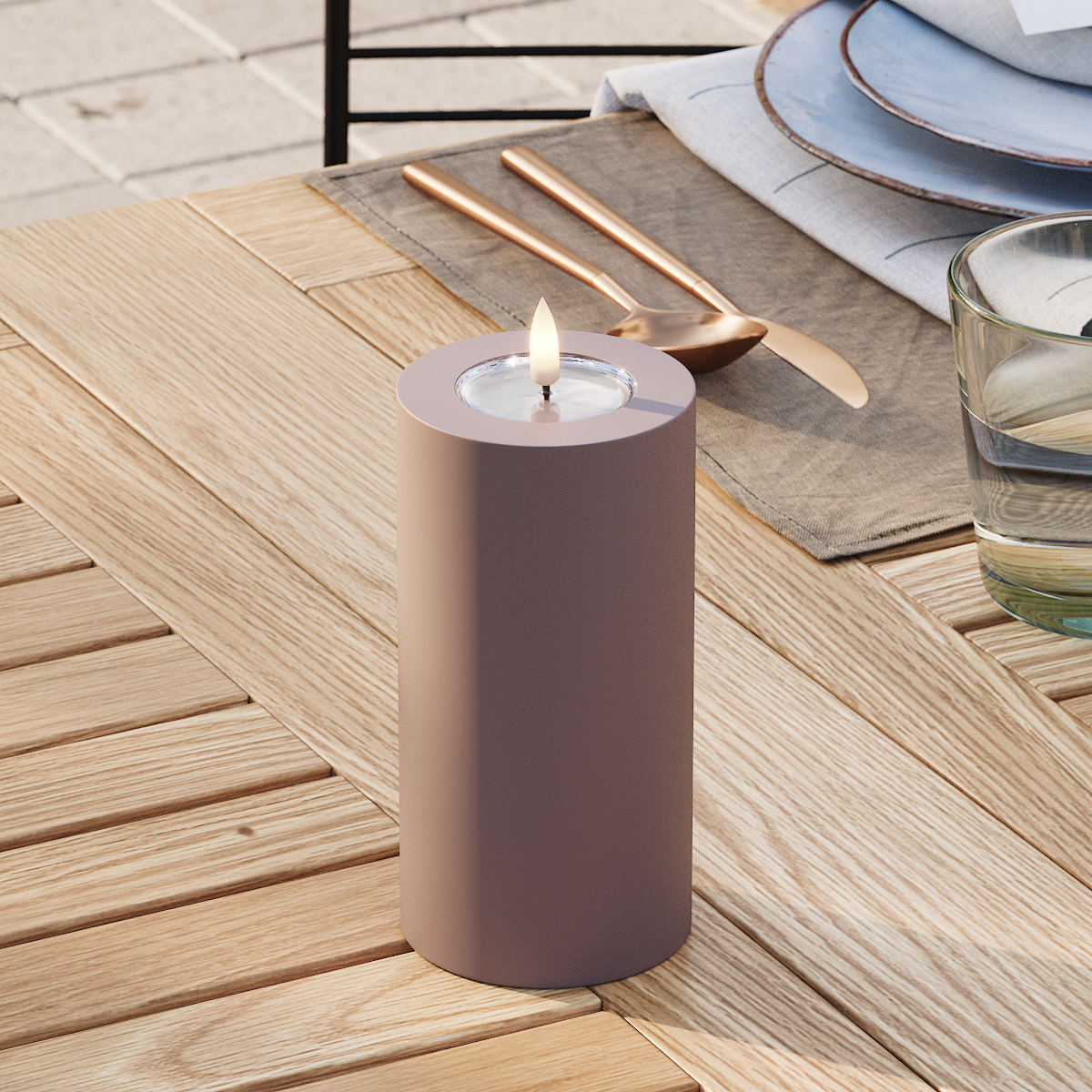 Deluxe Homeart Outdoors LED Pillar candle Ø 7.5 x 15 cm Mocha LED outdoor light Pillar candle 3