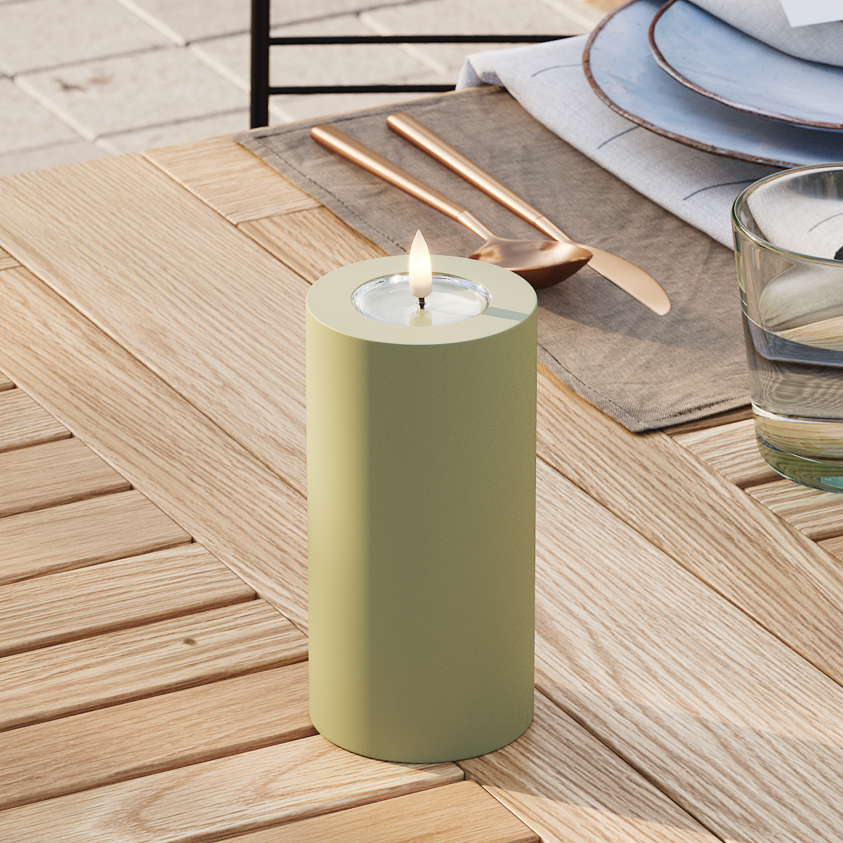 Deluxe Homeart Outdoors LED Pillar candle Ø 7.5 x 15 cm Olive Green LED outdoor light Pillar candle 3