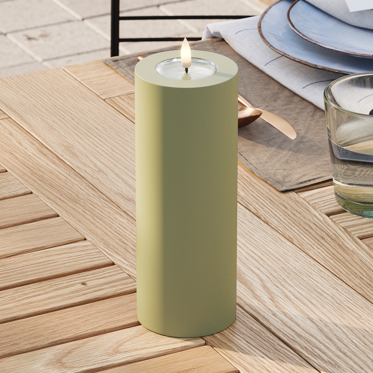 Deluxe Homeart Outdoors LED Pillar candle Ø 7.5 x 20 cm Olive Green LED outdoor light Pillar candle 3