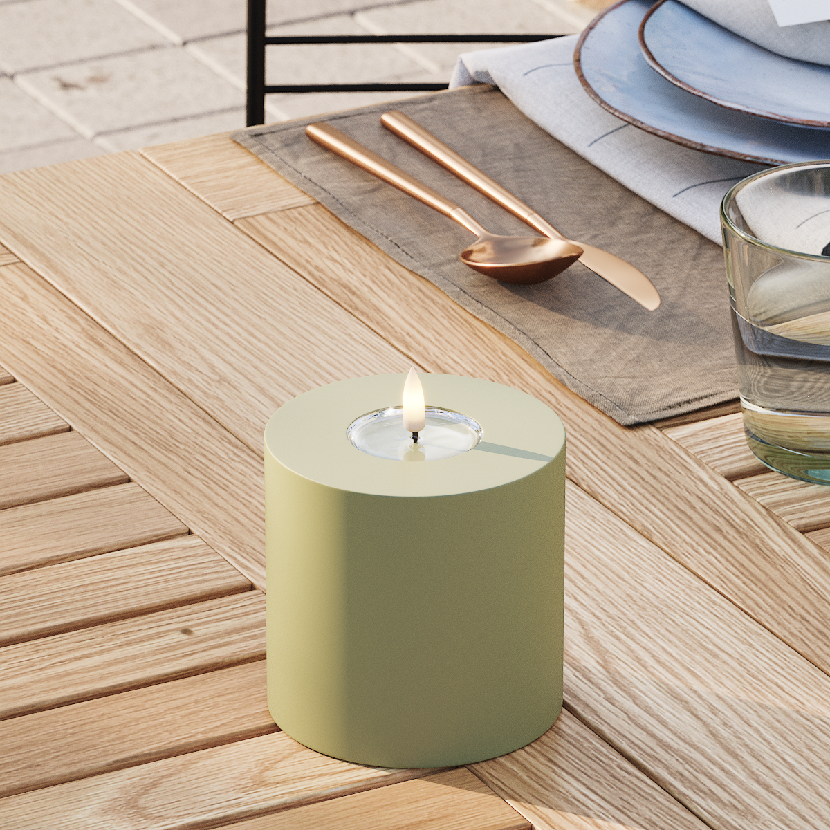 Deluxe Homeart Outdoors LED Pillar candle Ø 10 x 10 cm Olive Green LED outdoor light Pillar candle 3