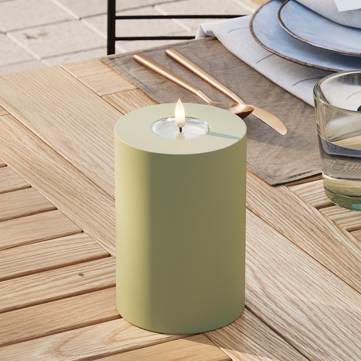 Deluxe Homeart Outdoors LED Pillar candle Ø 10 x 15 cm Olive Green LED outdoor light Pillar candle 3