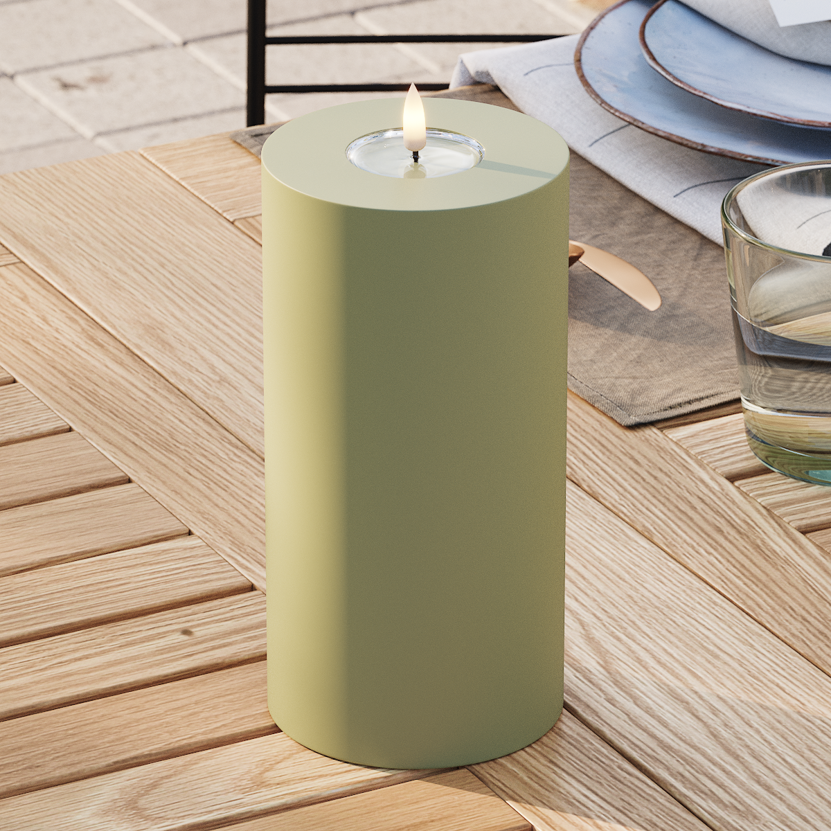 Deluxe Homeart Outdoors LED Pillar candle Ø 10 x 20 cm Olive Green LED outdoor light Pillar candle 3