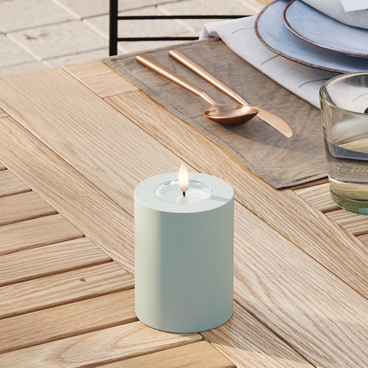 Deluxe Homeart Outdoors LED Pillar candle Ø 7.5 x 10 cm Sage Green LED outdoor light Pillar candle 3