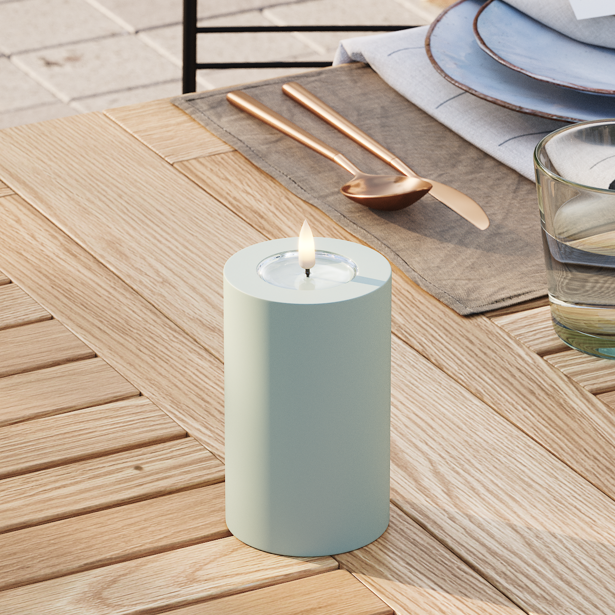 Deluxe Homeart Outdoors LED Pillar candle Ø 7.5 x 12.5 cm Sage Green LED outdoor light Pillar candle 3