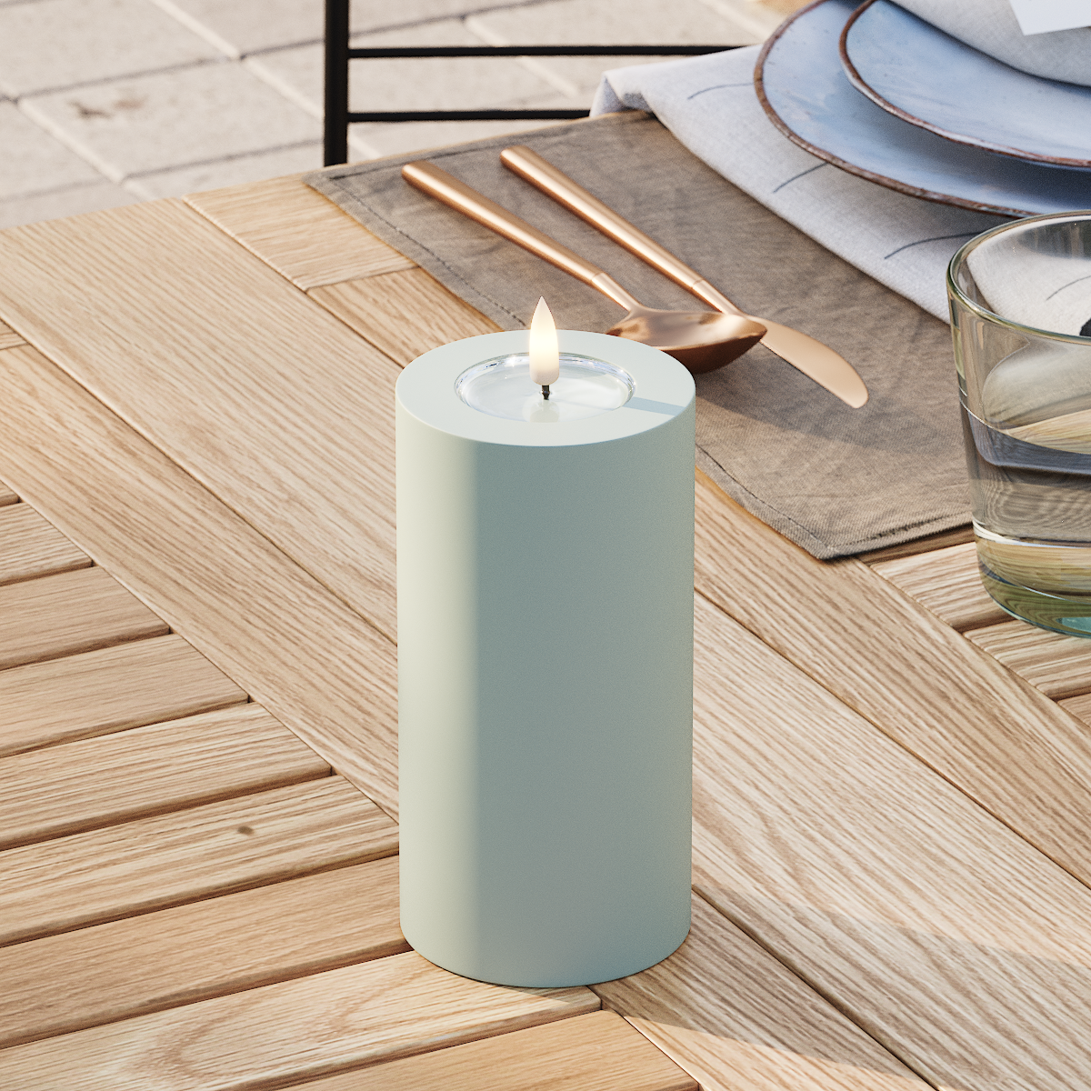 Deluxe Homeart Outdoors LED Pillar candle Ø 7.5 x 15 cm Sage Green LED outdoor light Pillar candle 3