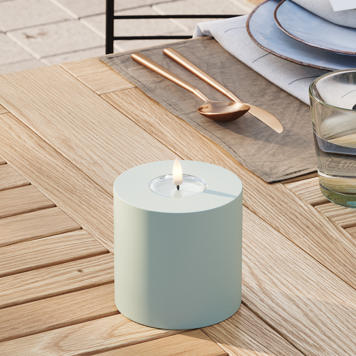 Deluxe Homeart Outdoors LED Pillar candle Ø 10 x 10 cm Sage Green LED outdoor light Pillar candle 3