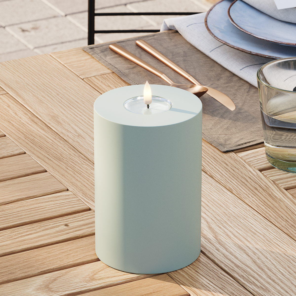 Deluxe Homeart Udendørs LED Bloklys Ø 10 x 15 cm Salvie grøn LED udendørslys bloklys 3